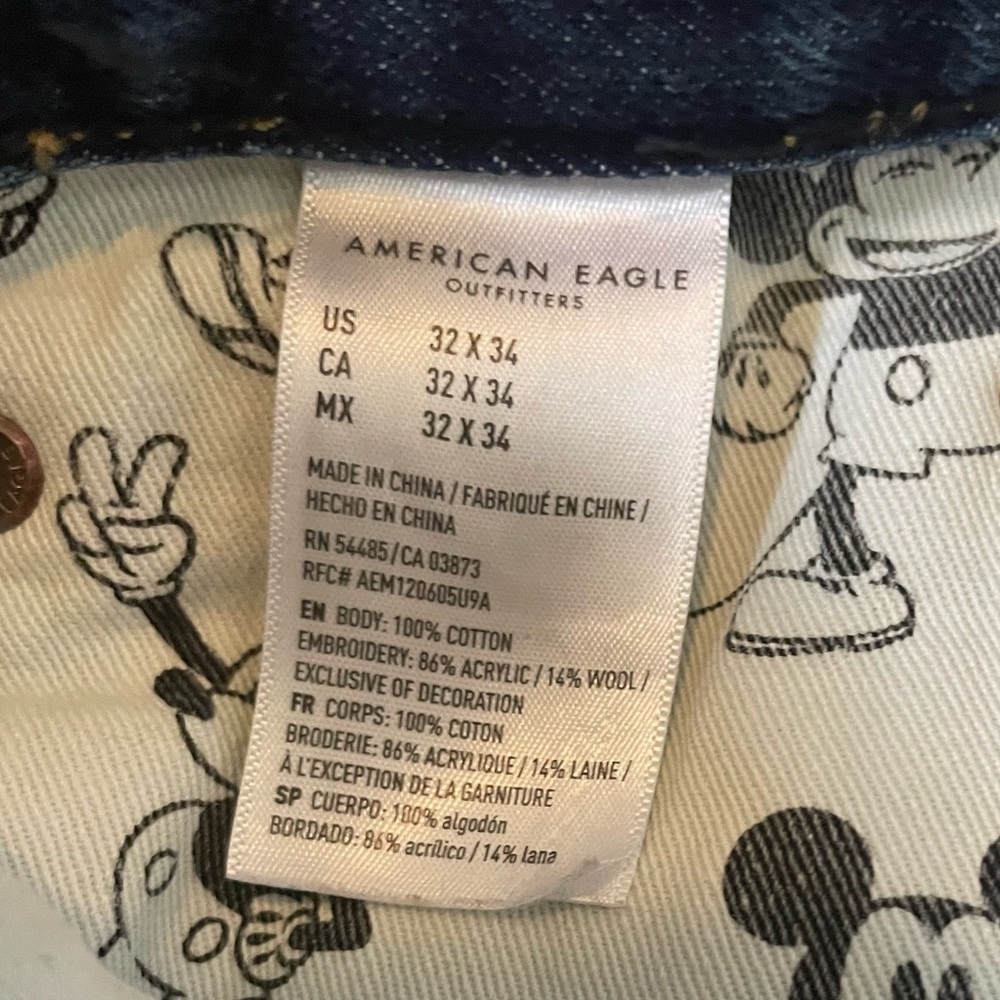 AE DISNEY MICKEY MOUSE Distress Slim Jeans DONALD DUCK GOOFY PLUTO Unisex 32X34 - Picture 12 of 16